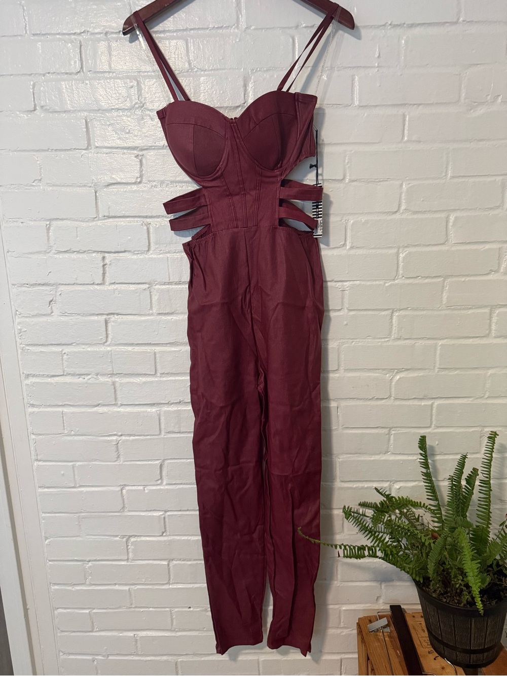 NEW Halloween Faux Leather Maroon Jumpsuit Costume